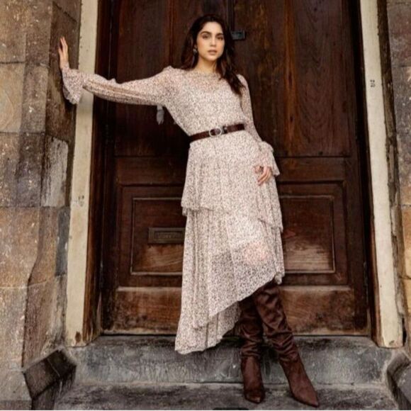 $1150 ZIMMERMANN Silk Long Dress AU 1 US 6 brown
